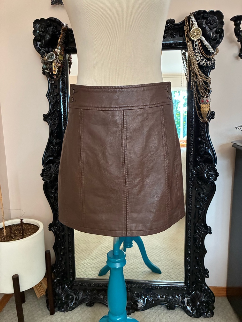 Free People Brown Faux Leather Mini Skirt- Size 10